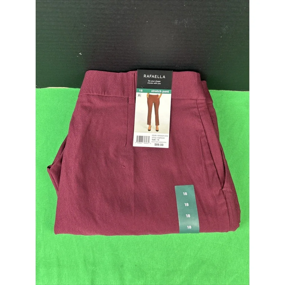 Rafaella Womens Pull-On Stretch Ankle Pant Size 18 Windsor Wine Red Solid NWT